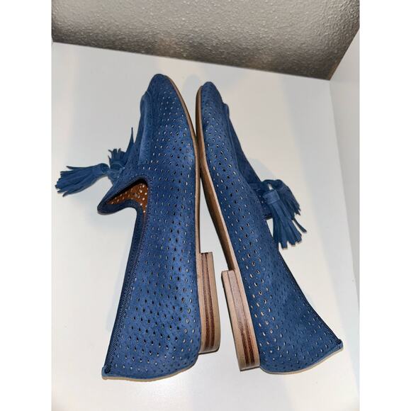 Franco Sarto Preppy Academia Casual Business Suede Perforated Tassle Loafers - Picture 4 of 8